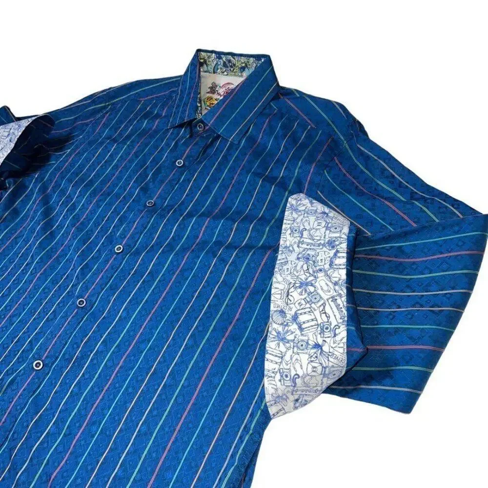 Robert‎ Graham Blue Button Down Dress Shirt Size 2XL